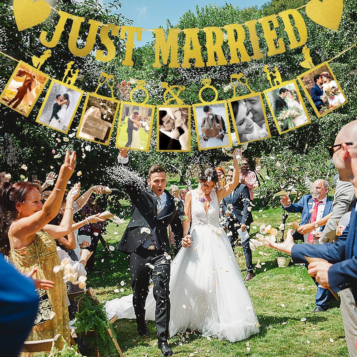 Just Married Girlande mit Fotobanner Hochzeit Deko Tischdekoration