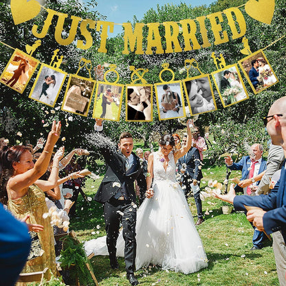 Just Married Girlande mit Fotobanner Hochzeit Deko Tischdekoration