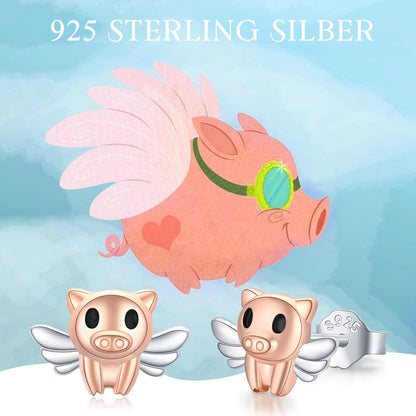 Schwein Ohrringe 925 Sterling Silber Hypoallergen Gold Rose