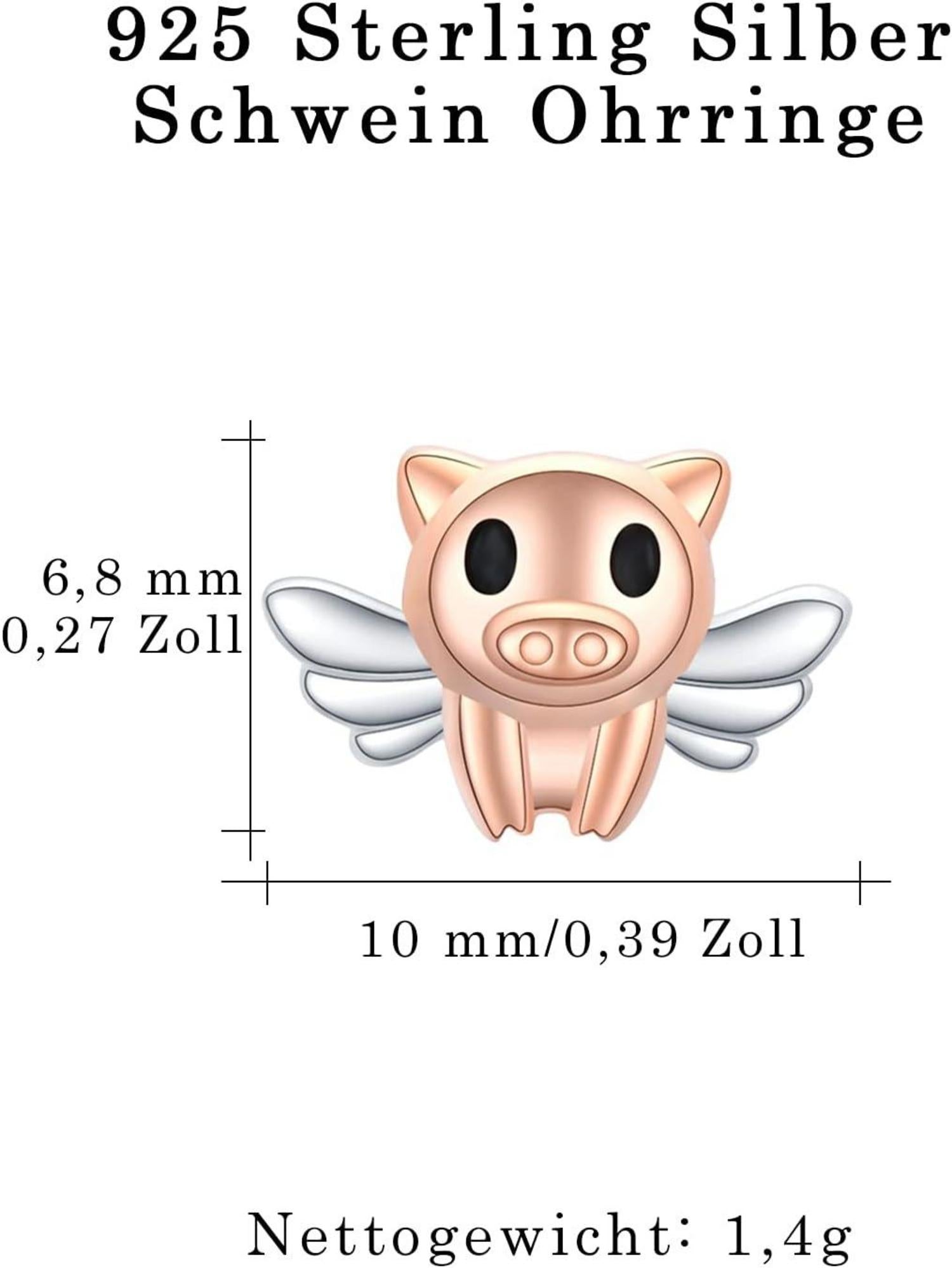 Schwein Ohrringe 925 Sterling Silber Hypoallergen Gold Rose
