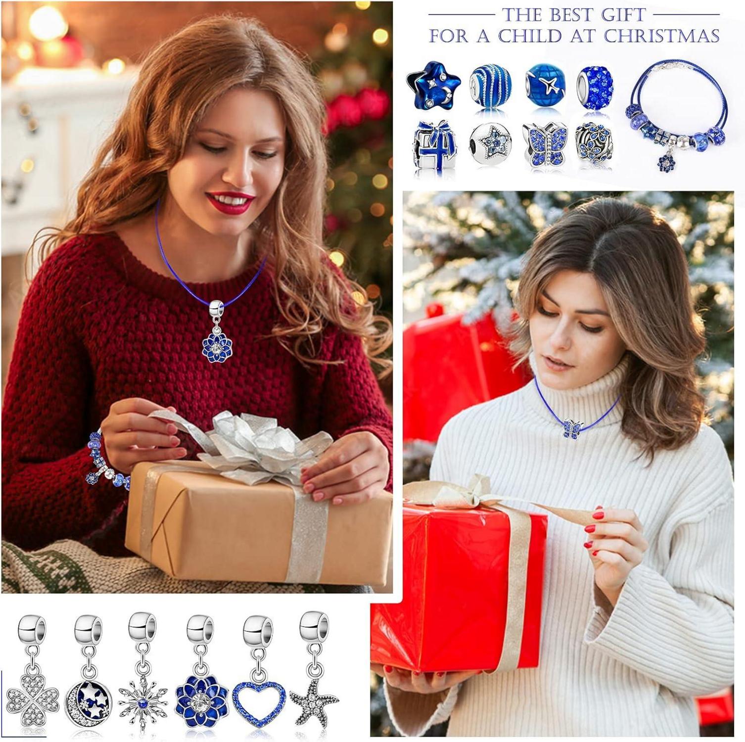 Adventskalender Mädchen 2024 Schmuck DIY Überraschungspaket Blau