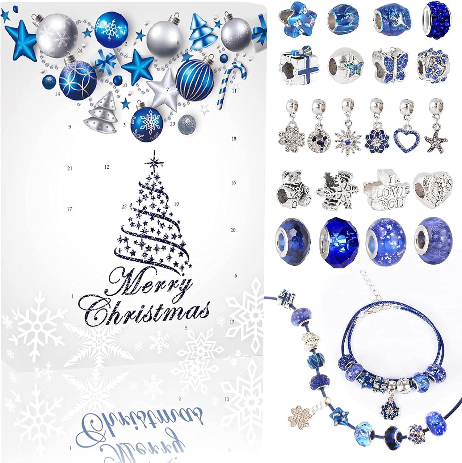 Adventskalender Schmuck Mädchen 24 Armkette Anhänger Blau