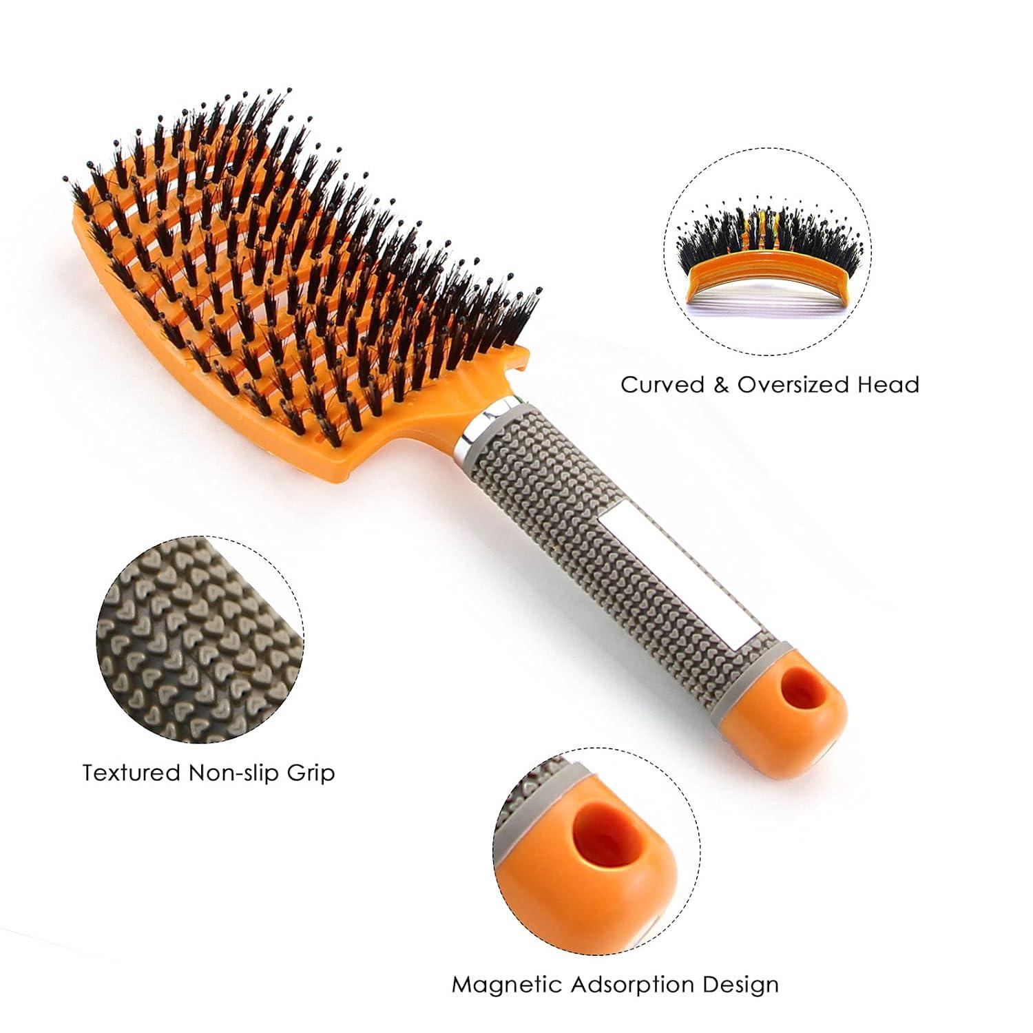 Haarbürste Wildschweinborsten Entwirrbürste Gebogene Haarbürste Hair Brush Set (2