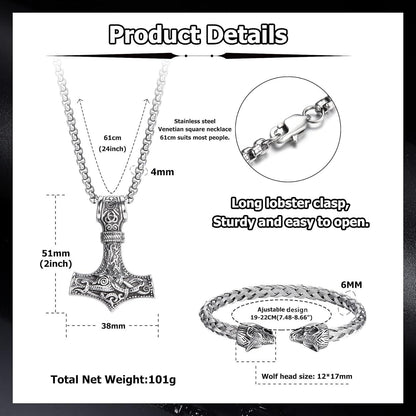 Wikinger Thors Hammer Halskette und Armband Set Edelstahl
