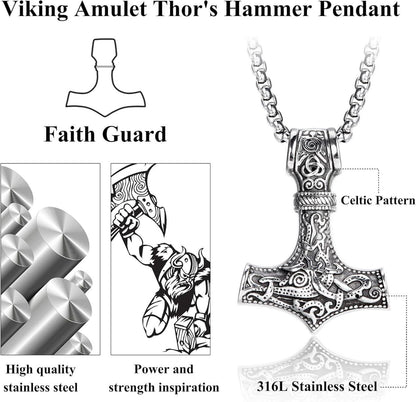 Wikinger Thors Hammer Halskette Wolfskopf Armband Set Edelstahl Herren