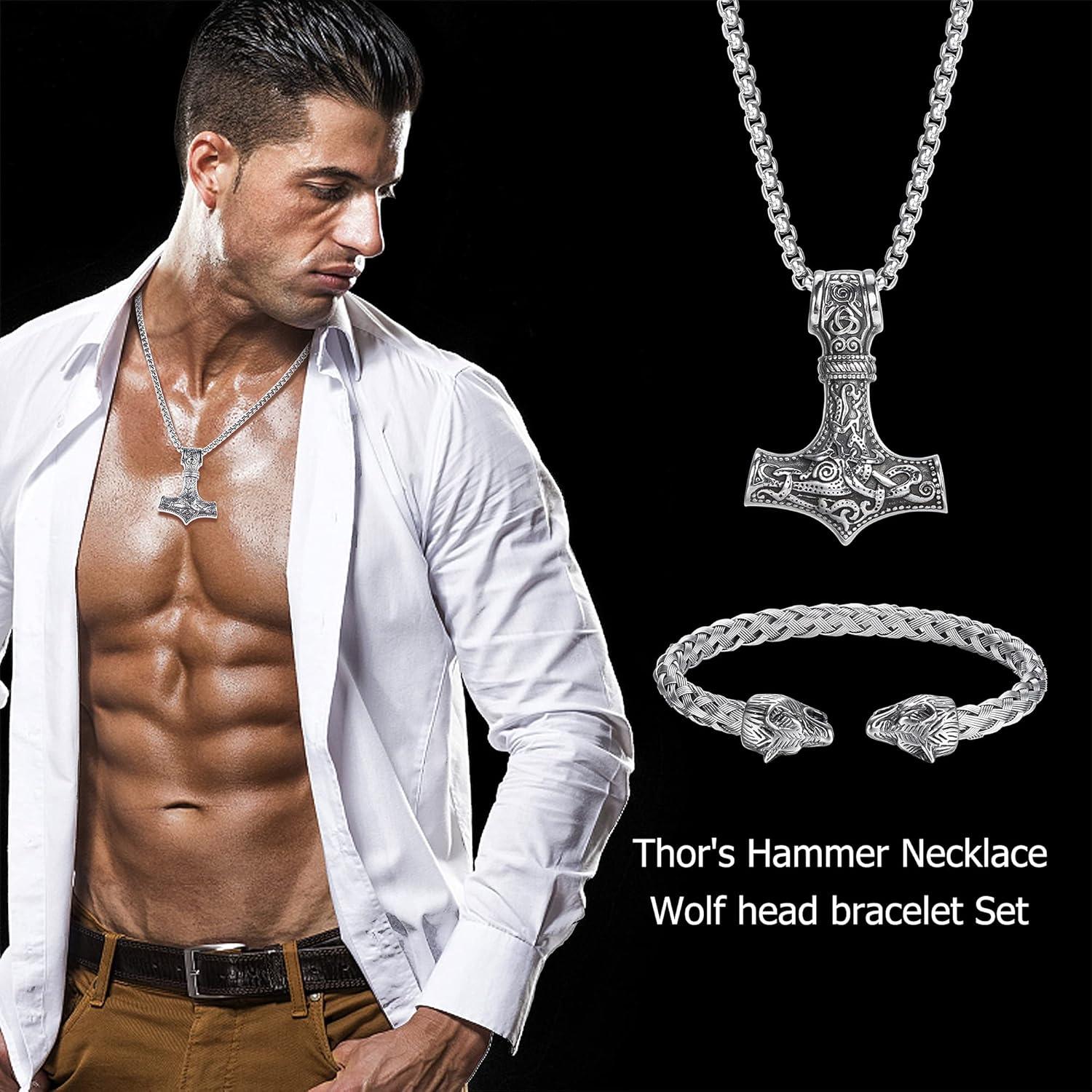 Wikinger Thors Hammer Halskette Herren Armband Set Mjolnir Edelstahl