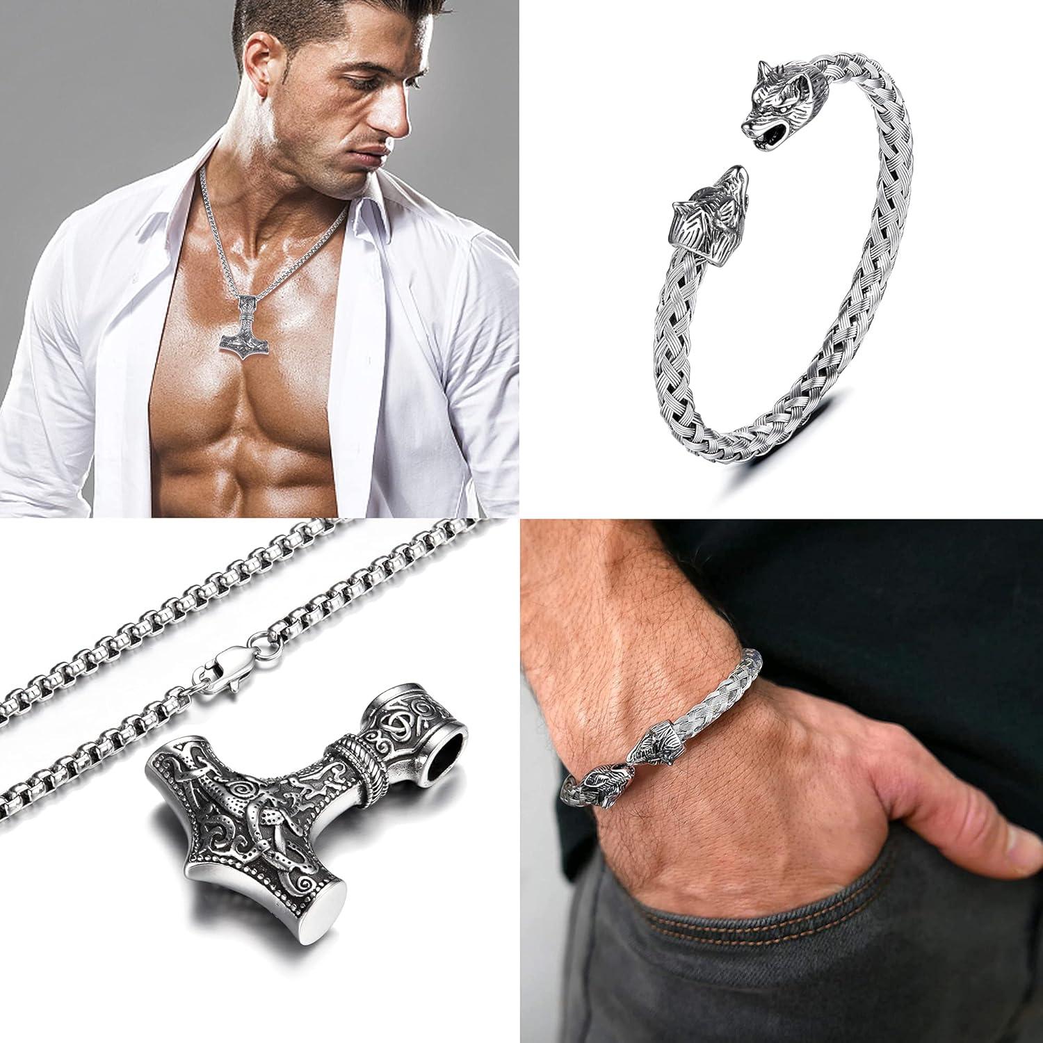 Wikinger Thors Hammer Halskette Herren Armband Set Mjolnir Edelstahl
