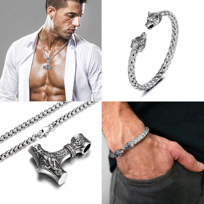 Wikinger Thors Hammer Halskette Herren Armband Set Mjolnir Edelstahl