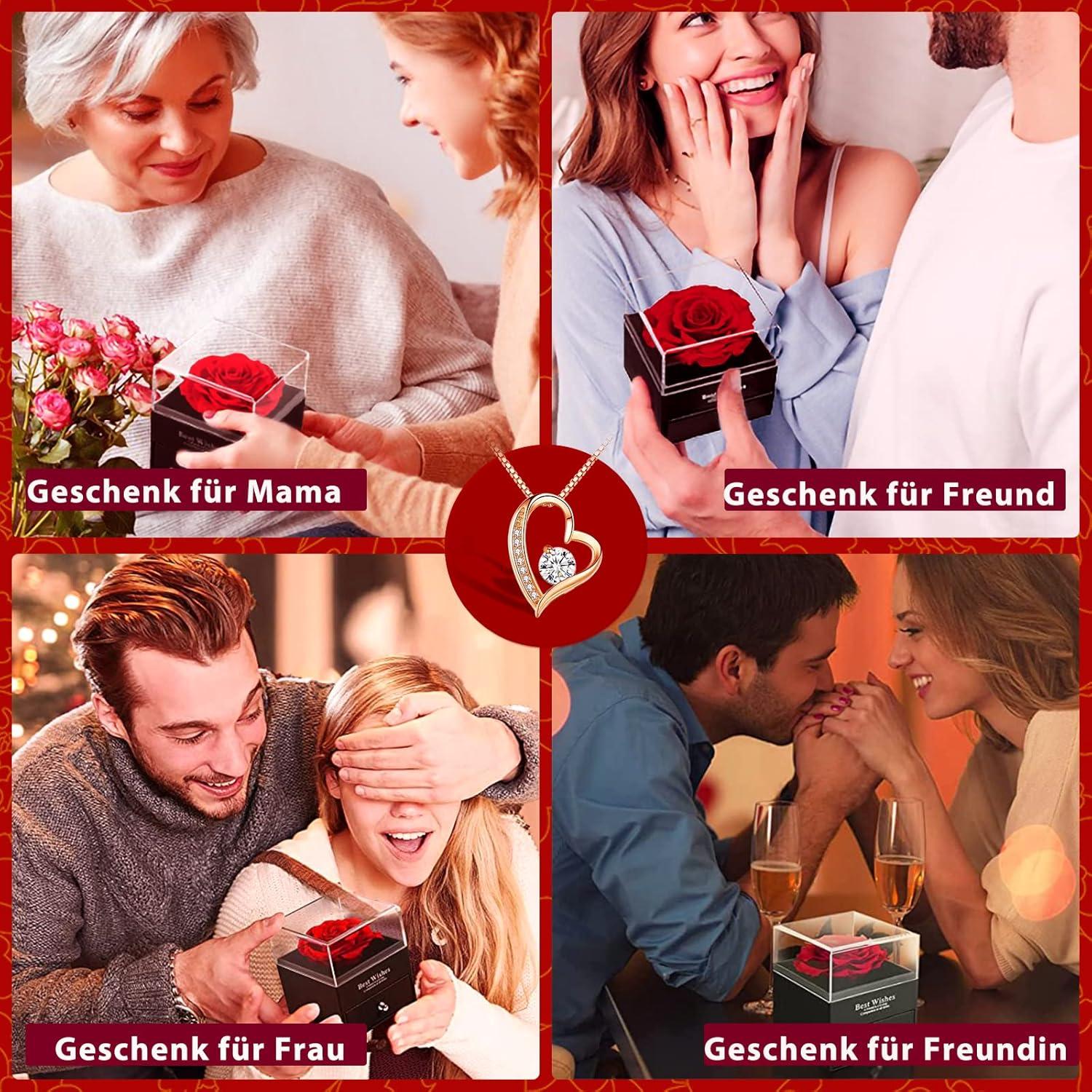 Ewige Rose Geschenkbox Rote Infinity Rosen Halskette 925 Silber