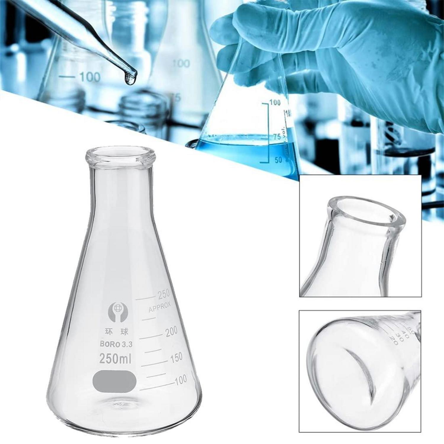 Glas Erlenmeyerkolben Set 250ml 200ml 150ml mit Messzylinder Pipetten Labor Forschung