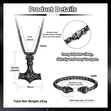 Thors Hammer Halskette Wikinger Wolfskopf Armband Set