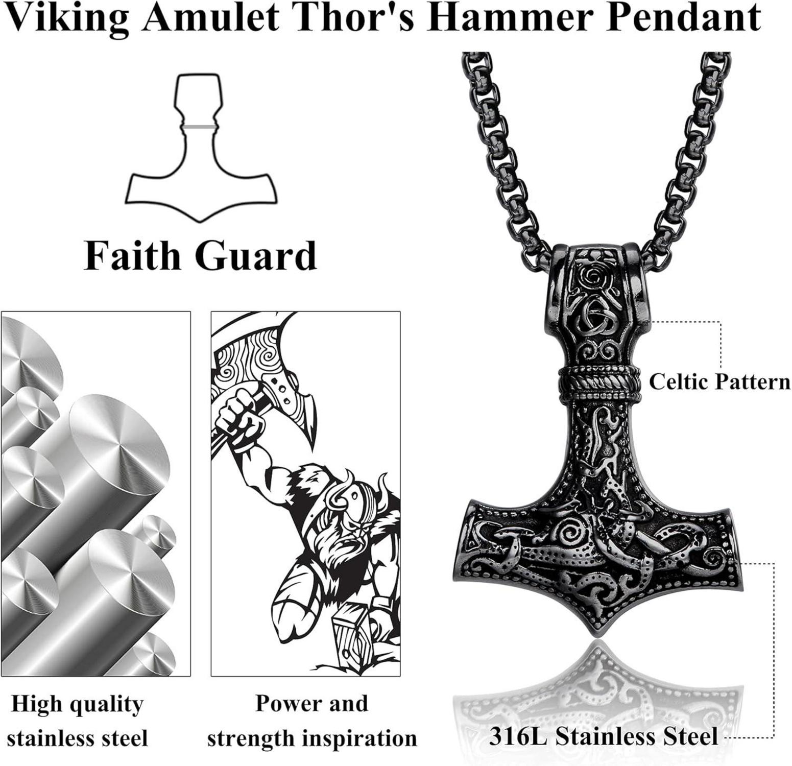 Wikinger Thors Hammer Halskette Wolfskopf Armband Set Edelstahl