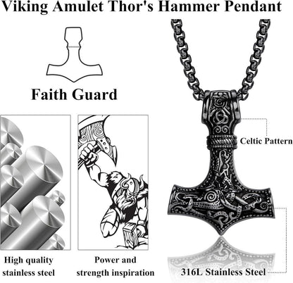 Wikinger Thors Hammer Halskette Wolfskopf Armband Set Edelstahl