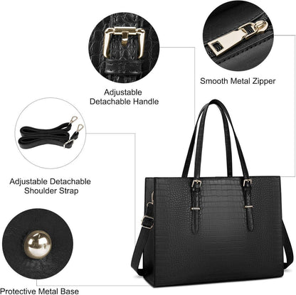 Lubardy Handtasche Damen Schwarz Groß 15.6 Zoll Laptop Elegant PU-Leder