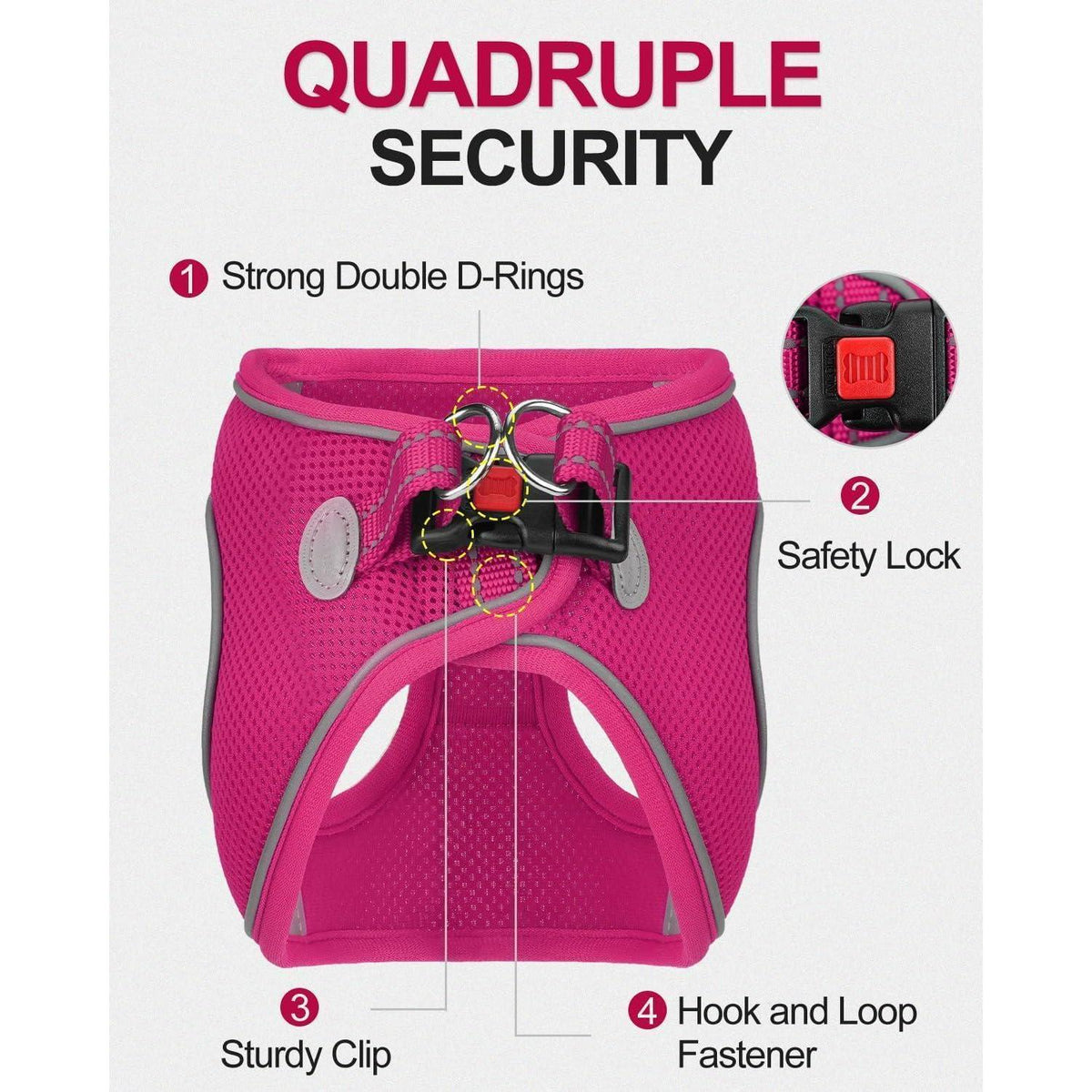 Joytale Hundegeschirr Reflektierend Air-Mesh Atmungsaktiv Leuchtend Rosa L