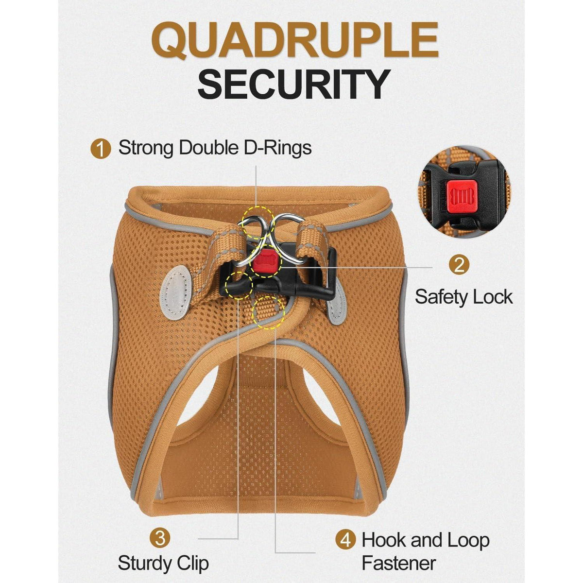 Hundegeschirr Air-Mesh atmungsaktiv reflektierend Khaki L