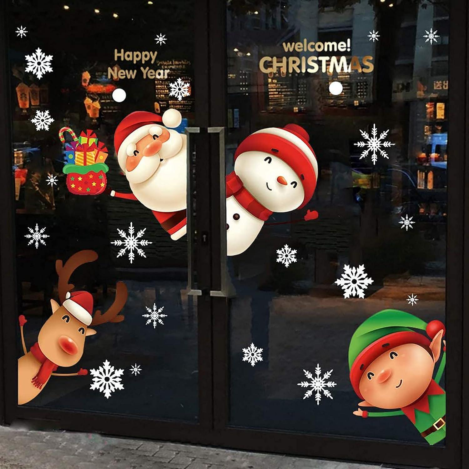 Weihnachtsdeko Aufkleber Fensterbilder Santa Schneemann Rendier 4er