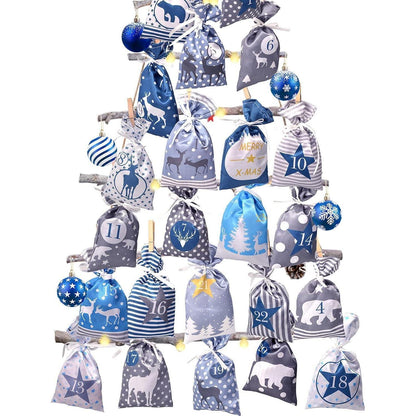 DIY Adventskalender Set Weihnachtskalender Blau Grau mit 24