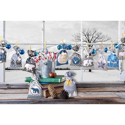 DIY Adventskalender Set Weihnachtskalender Blau Grau mit 24