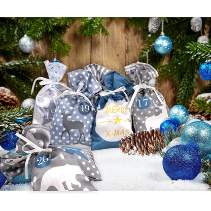 DIY Adventskalender Set Weihnachtskalender Blau Grau mit 24