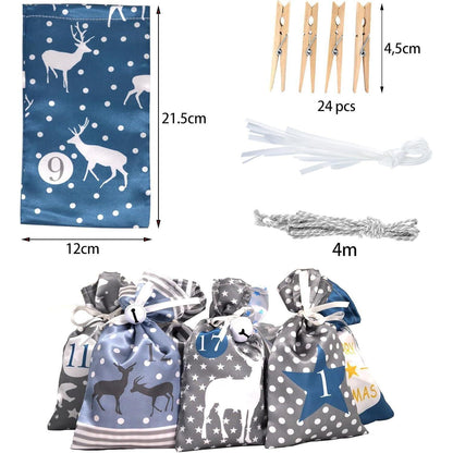 DIY Adventskalender Set Weihnachtskalender Blau Grau mit 24