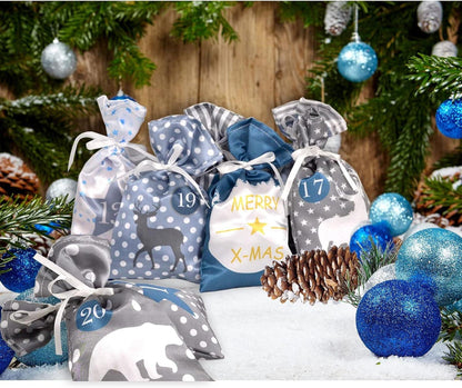 DIY Adventskalender Set 24 Blau Grau Stoffsäckchen Weihnachtskalender