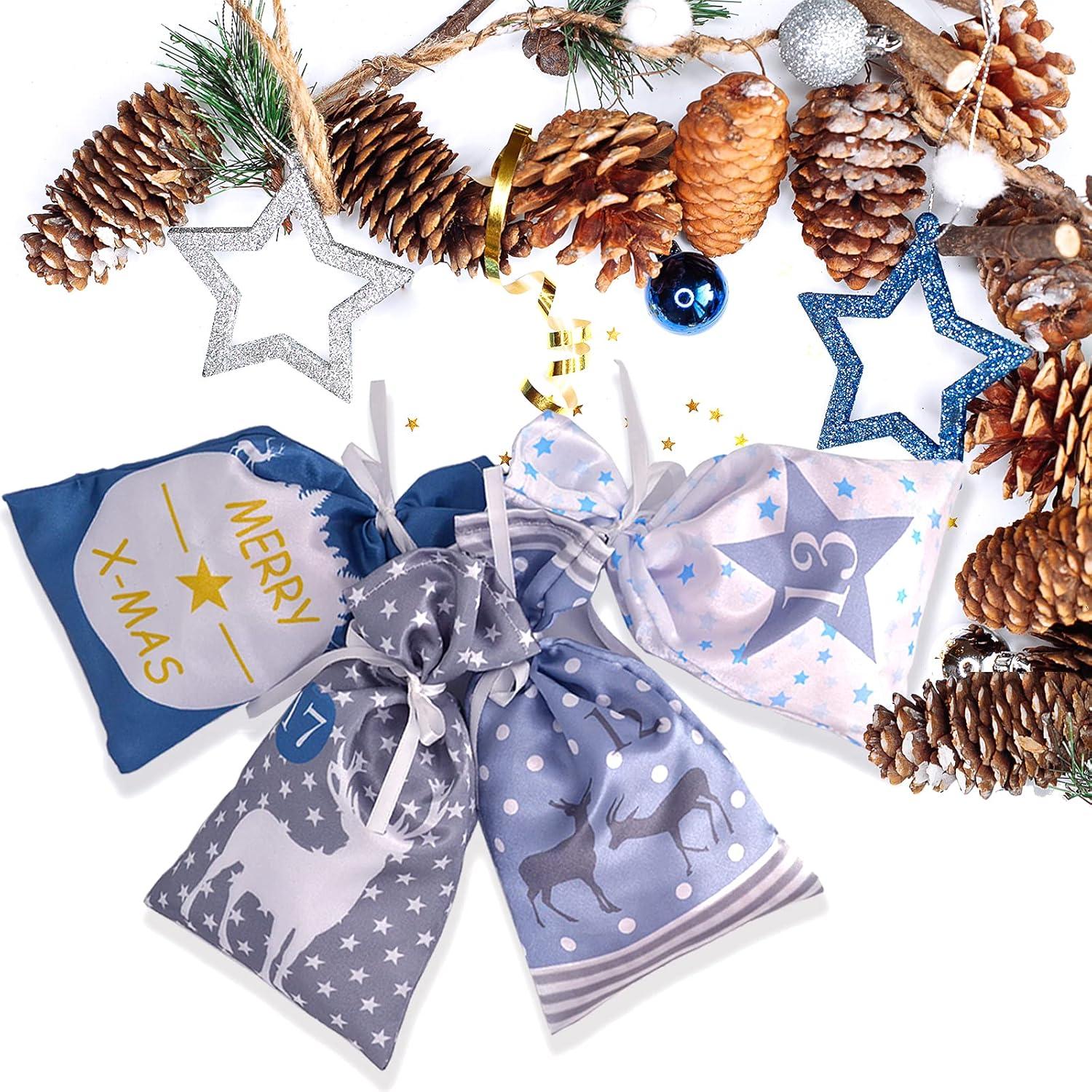 Adventskalender DIY-Set Blau Grau 24 Stoffbeutel zum Befüllen
