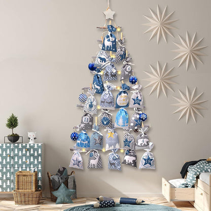 Adventskalender zum Befüllen Stoffbeutel, DIY-Set mit 24 Säckchen - Blau Grau Weihnachtskalender