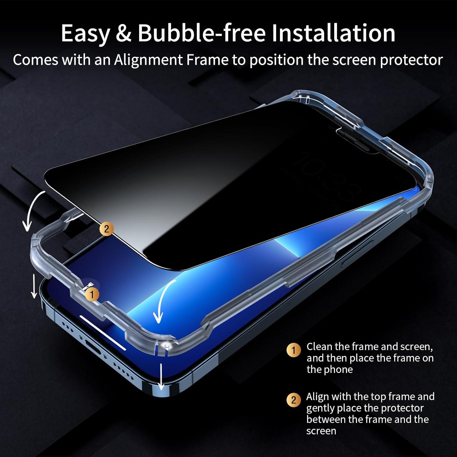 Sichtschutz Panzerglas iPhone 13 Pro 6.1 Zoll Blickschutzfolie 2 Stück Anti Spy Privacy Screen Kratzfest Anti-Fingerprint UBMU415