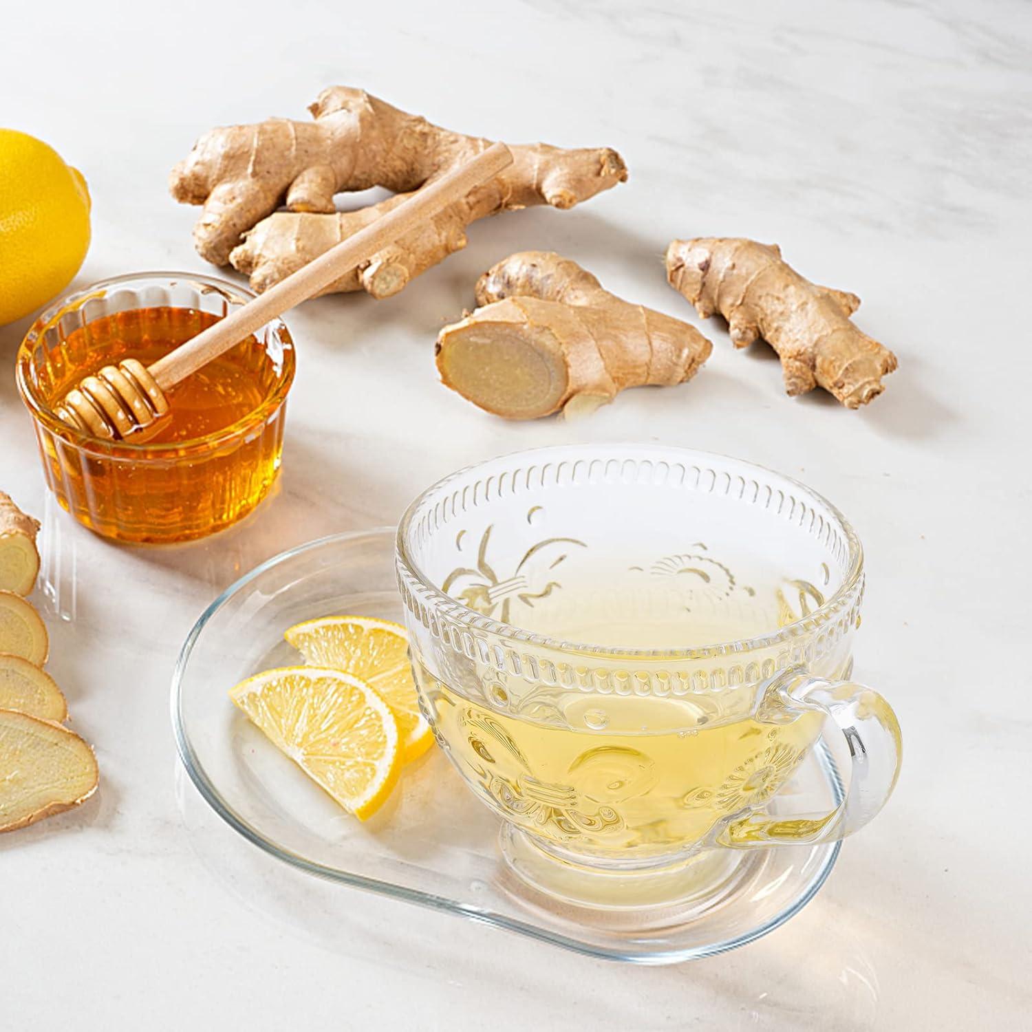 4er Glas Kaffeetassen Set 400ml Vintage mit Löffeln Espressotassen Jumbo Latte