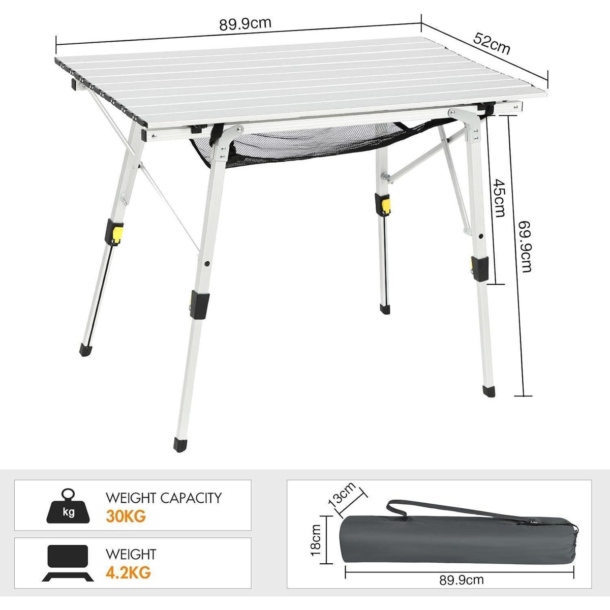 Faltbarer Campingtisch Aluminium höhenverstellbar 90x53cm für 4 Personen