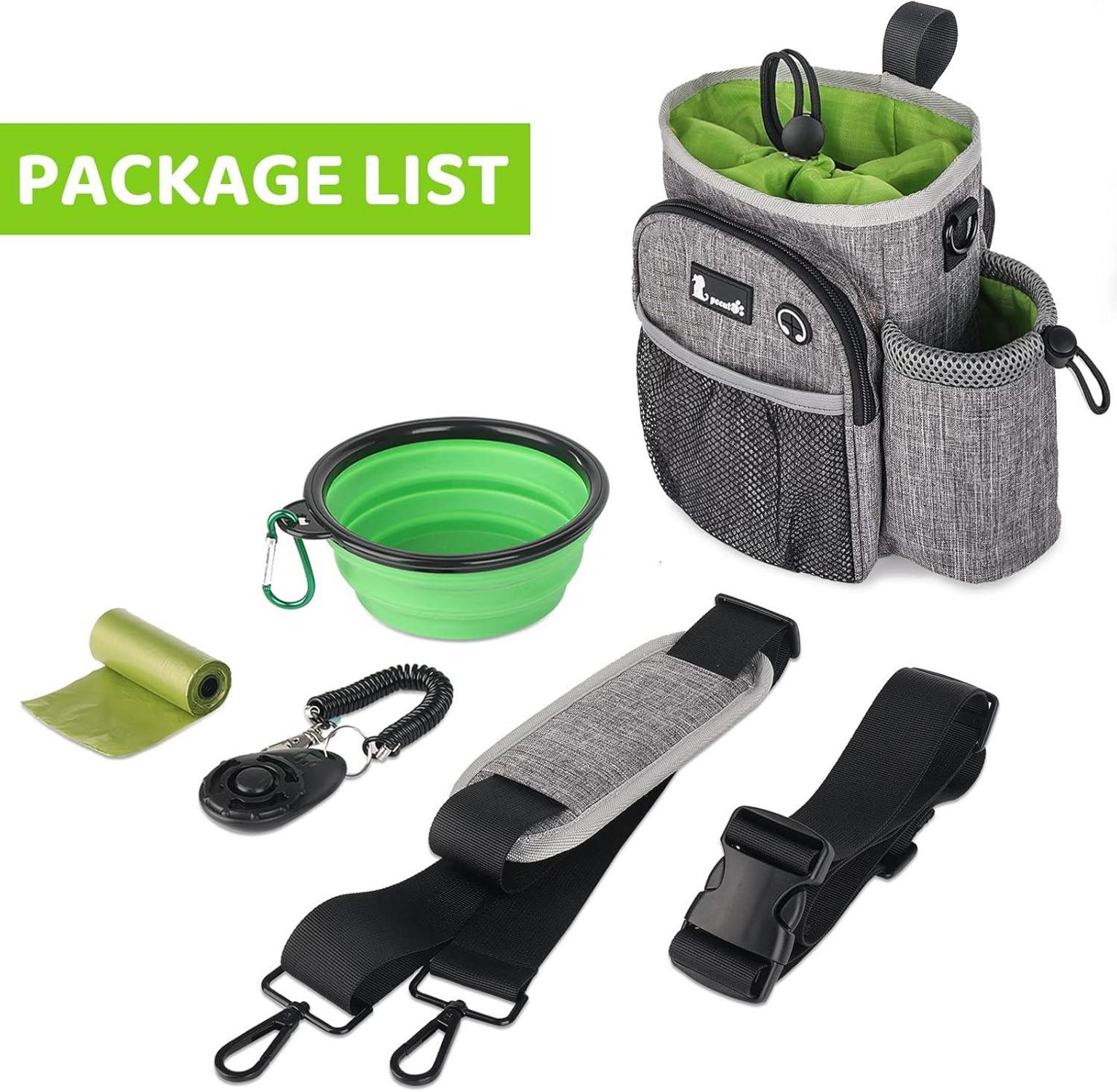 Futterbeutel Hund 4 in 1 Leckerlibeutel groß Wasserdicht Grau XL Grün