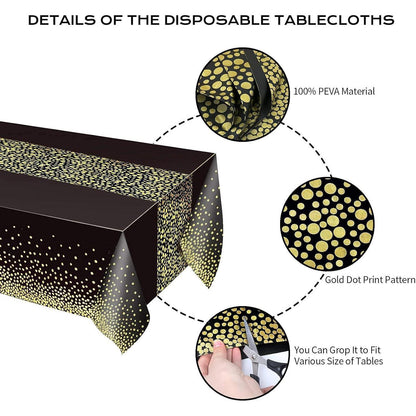 Einweg Tischdecken Set Wasserdicht Schwarz Gold Punkte