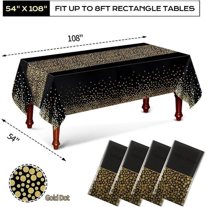 Einweg Tischdecken Set Wasserdicht Schwarz Gold Punkte