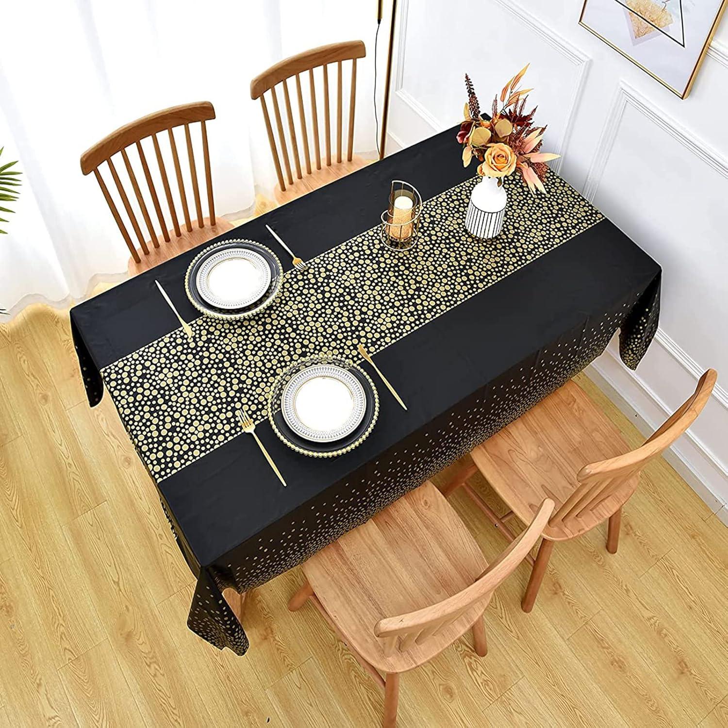 CHEPULA Einweg Tischdecke 137 x 274 cm Schwarz Gold 4er Pack