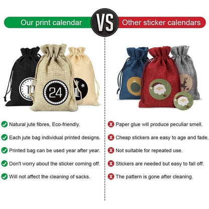 Sprinlot Adventskalender zum Befüllen 24 Stoffbeutel Schwarz