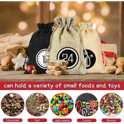 Sprinlot Adventskalender zum Befüllen 24 Stoffbeutel Schwarz