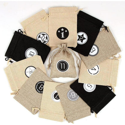 Sprinlot Adventskalender zum Befüllen 24 Stoffbeutel Schwarz