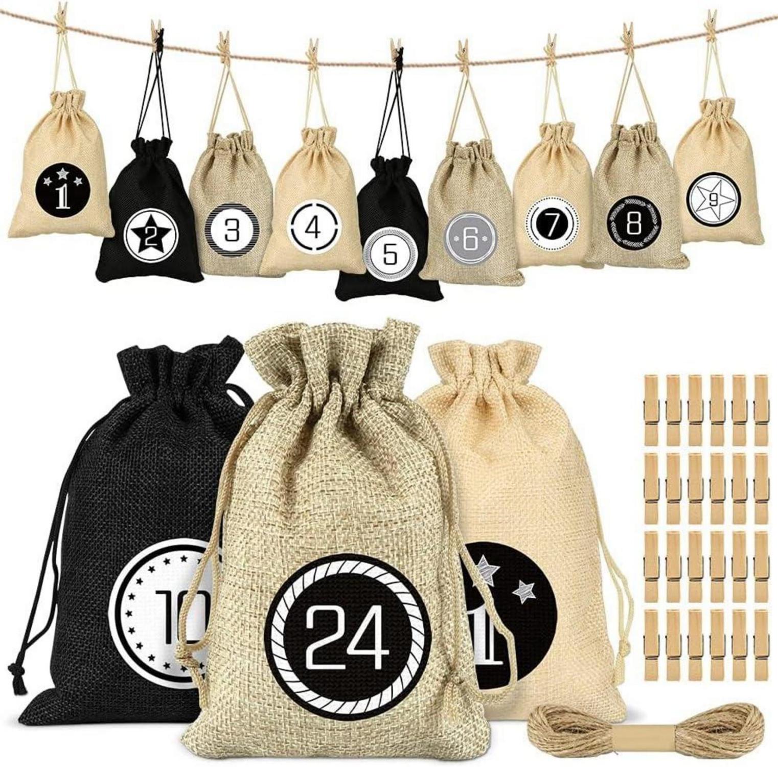 Adventskalender Stoffbeutel 24 Weihnachtskalender Säckchen