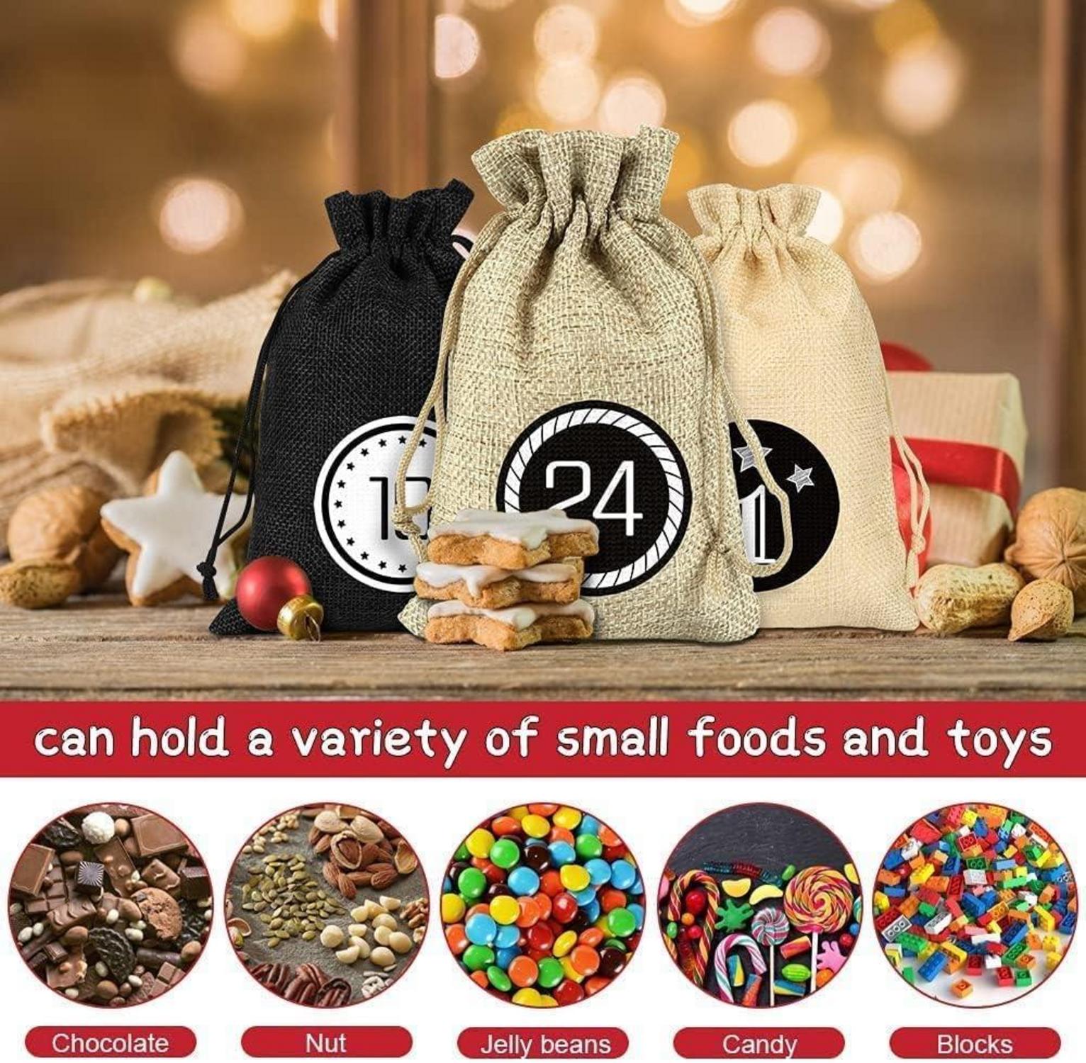 Adventskalender zum Befüllen 24 Stoffbeutel Weihnachtskalender Schwarz