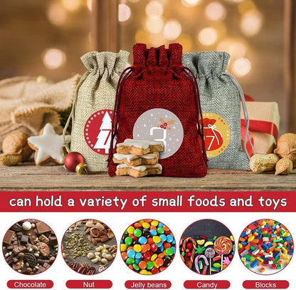 24 Weihnachtskalender Stoffbeutel Säckchen Set 14x10 cm, Adventskalender