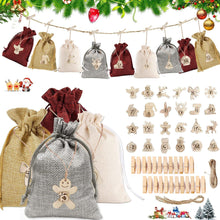 Adventskalender 24 Säckchen mit Holzanhänger und Clips, Weihnachten DIY
