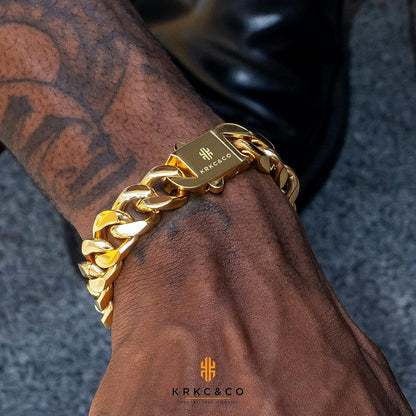 KRKC&CO Cuban Armband Herren 14mm Gold beschichtet Edelstahl