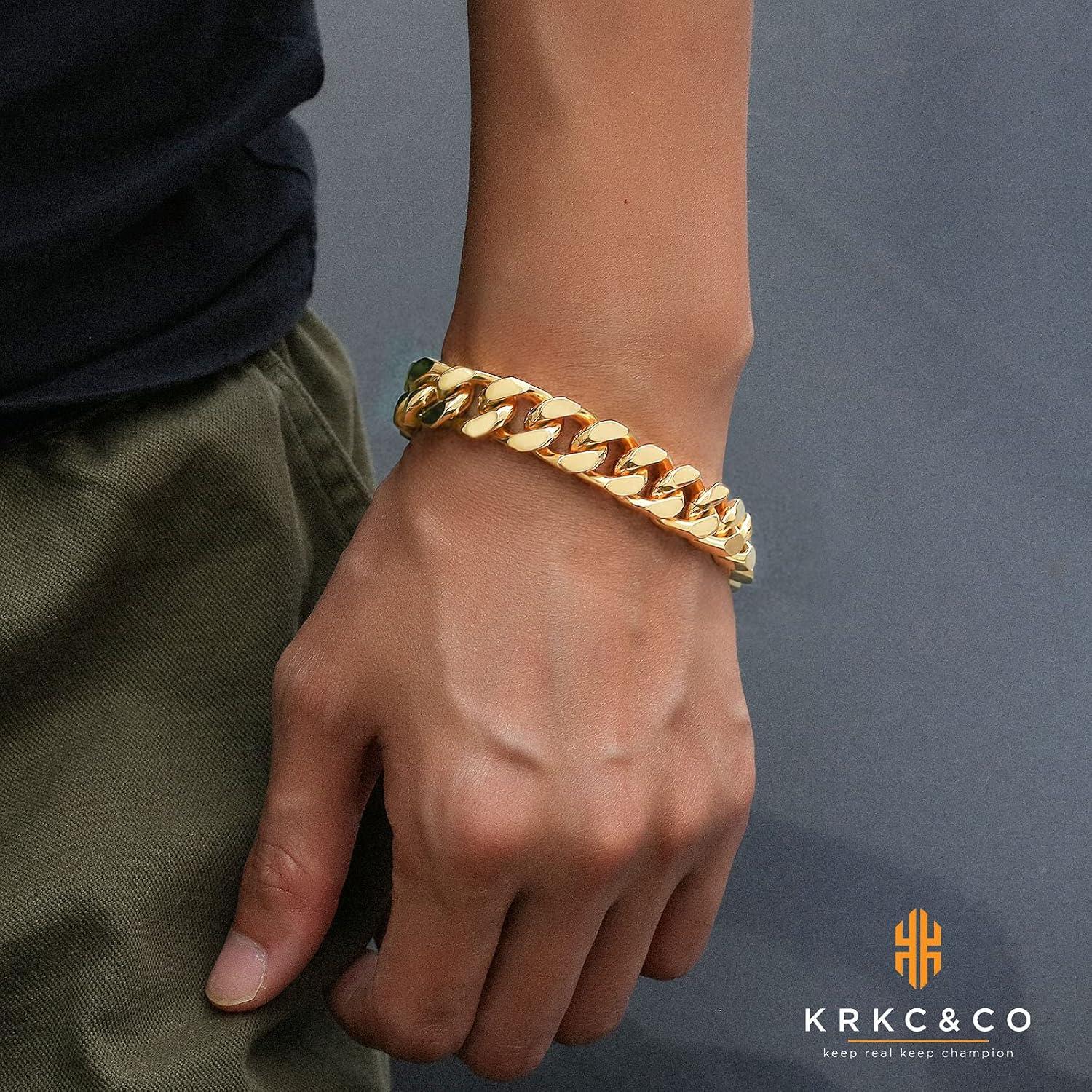 Cuban Armband 18K Gold Panzerkette Edelstahl Hip Hop Männer Golden