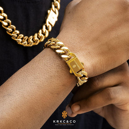 KRKC&CO Cuban Armband Herren 18K Gold Panzerkette 14mm 21.6cm