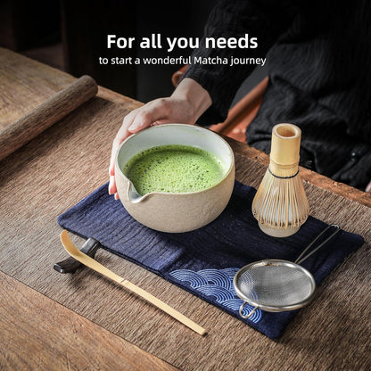 Japanisches Matcha-Set 7-teilig Bambus-Schneebesen Schale dunkelgrau