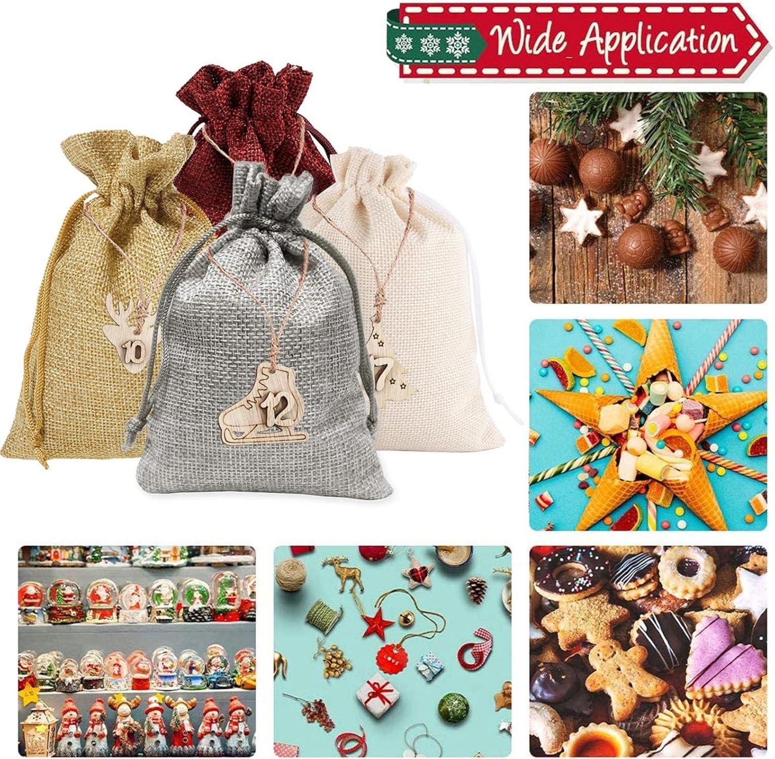 Adventskalender zum Befüllen mit 24 Säckchen und Holzanhängern