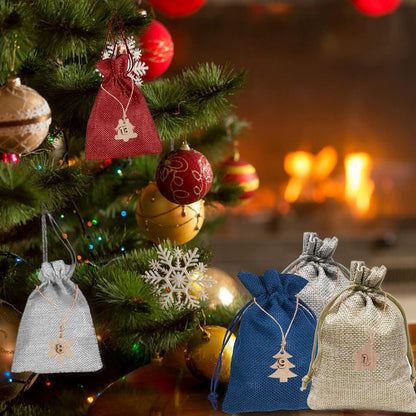 Adventskalender zum Befüllen 24 Säckchen Holzanhänger Clips Stoffbeutel