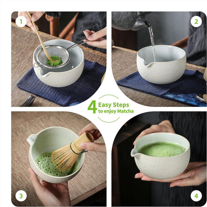 TEANAGOO Japanisches Matcha-Tee-Set, Bambus und Keramik, 7-teilig, Hellgrau