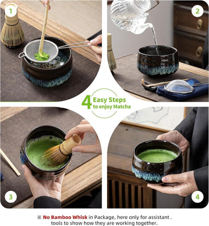 Japanische Matcha-Schale Keramik Schneebesenhalter 510ml Blau Chawan Teeschale